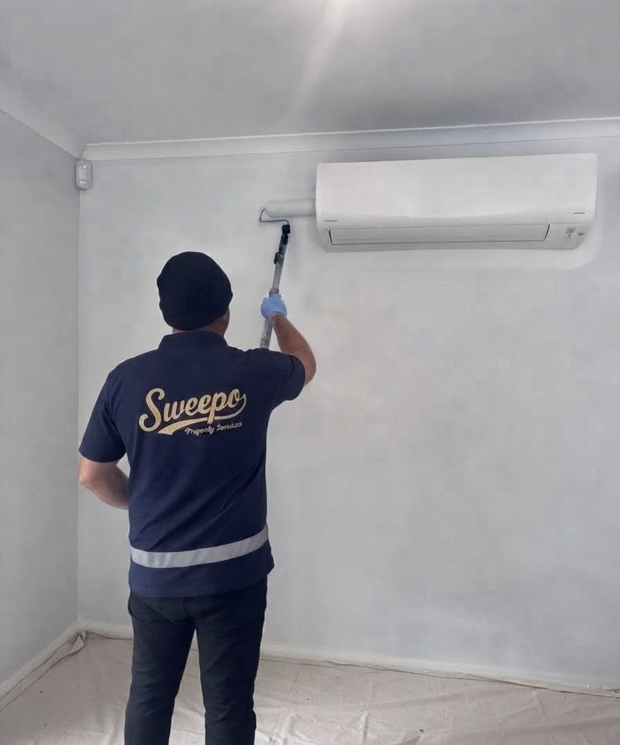 Sweepo painter rolling a bedroom wall