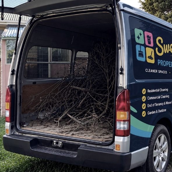 Sweepo van loaded with green waste for removal